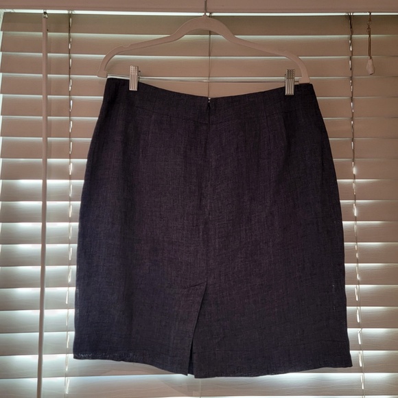 Talbots Chambray Linen Skirt Size 10P Petite Blue Pleated Pockets Lined Preppy - Picture 2 of 6
